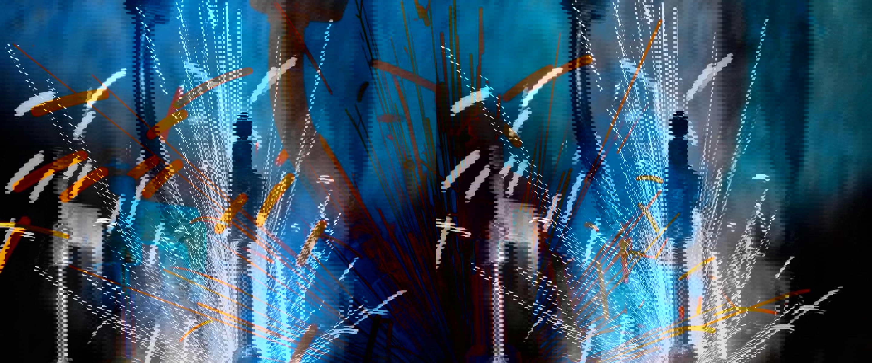 Sparks caused by welding tools flying about