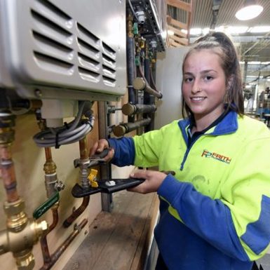 Kasey Wood practicing plumbing