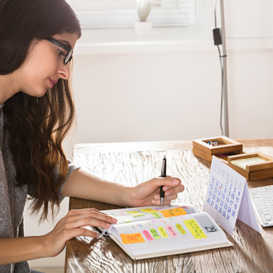 A student with their planner.