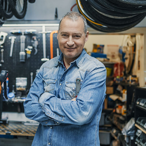 Man standing inside workshop