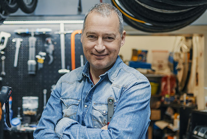 Man standing inside workshop