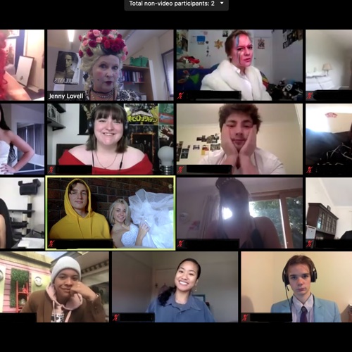 Collage of students in zoom meeting during remote learning.