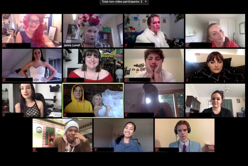 Collage of students in zoom meeting during remote learning.