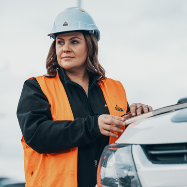 Portrait of student Rebecca wearing Hi-Vis