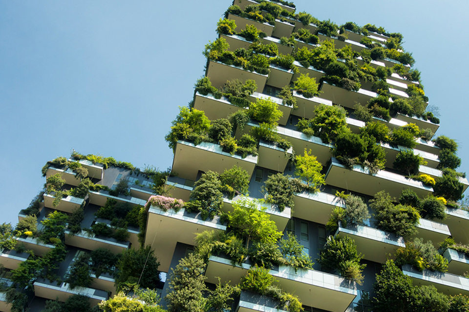 Apartment building decorated with plants