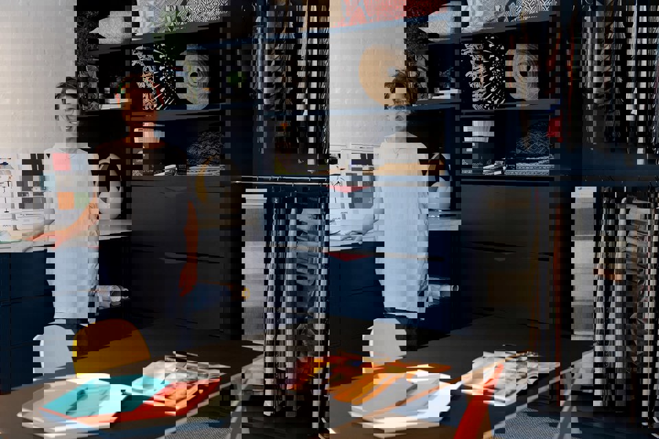 Woman standing in designed office interior