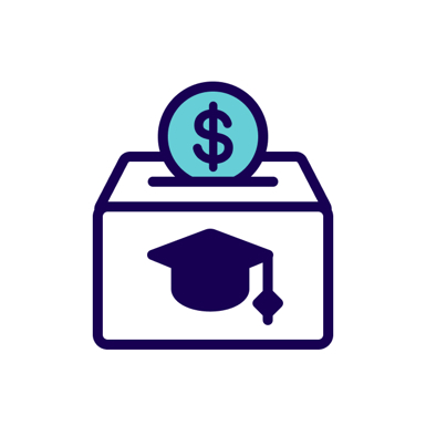 illustration of money going into a box representing symbolising investment in education. 
