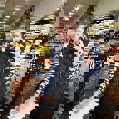 Retail worker on a phone call