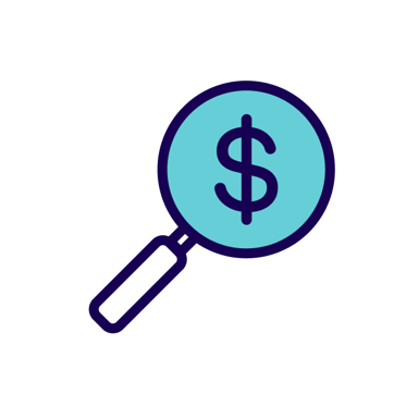 illustration of a magnifying glass looking at a dollar sign