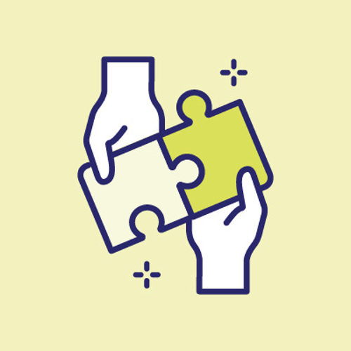 Icon of two hands fitting puzzle pieces together, symbolising teamwork and collaboration.