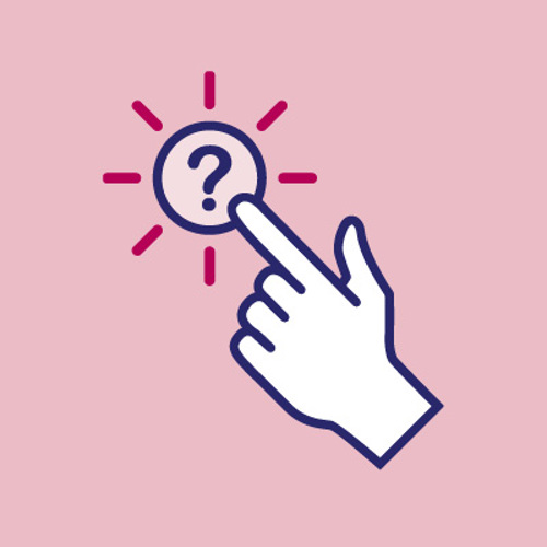 Icon of a hand pointing to a question mark, symbolising curiosity.