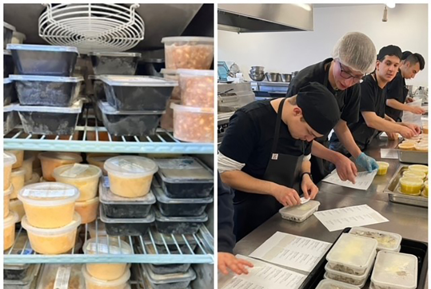 Melbourne Polytechnic Work Education students preparing meals in a professional kitchen.
