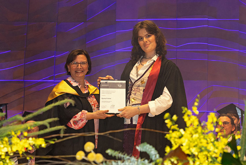 Chief Executive Frances Coppolillo presenting award to Djuno Fisher.