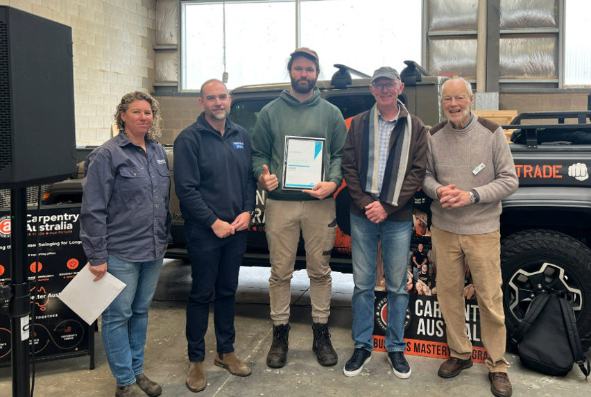 Pictured left to right: Marnie Rosenberg, Jarrod Rosenberg, student Luke Byrnes, David Provan and Greig Provan.