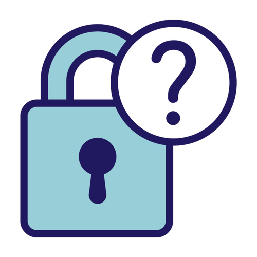 Icon depicting a locked padlock and a question mark