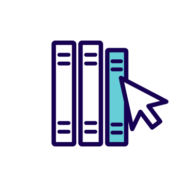 illustration of a mouse cursor hovering over books
