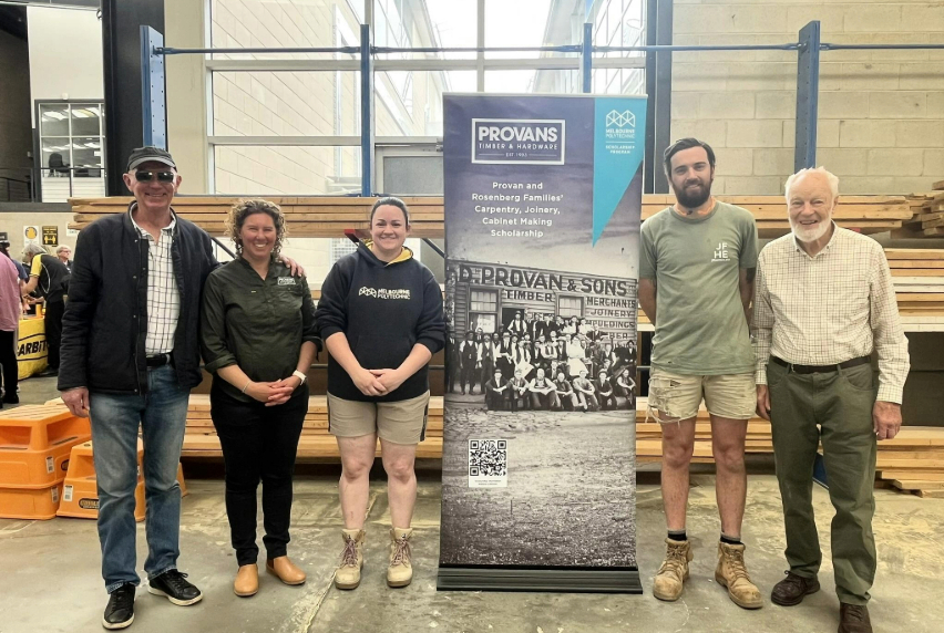 Image showing Provan and Rosenberg family members with Melbourne Polytechnic student scholarship winners